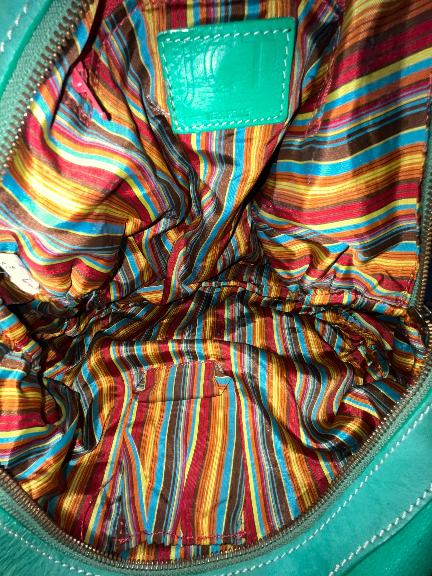Sac à Main Fourre-Tout en Cuir Vert Turquoise — Format Medium — Style Vintage / Bohème
