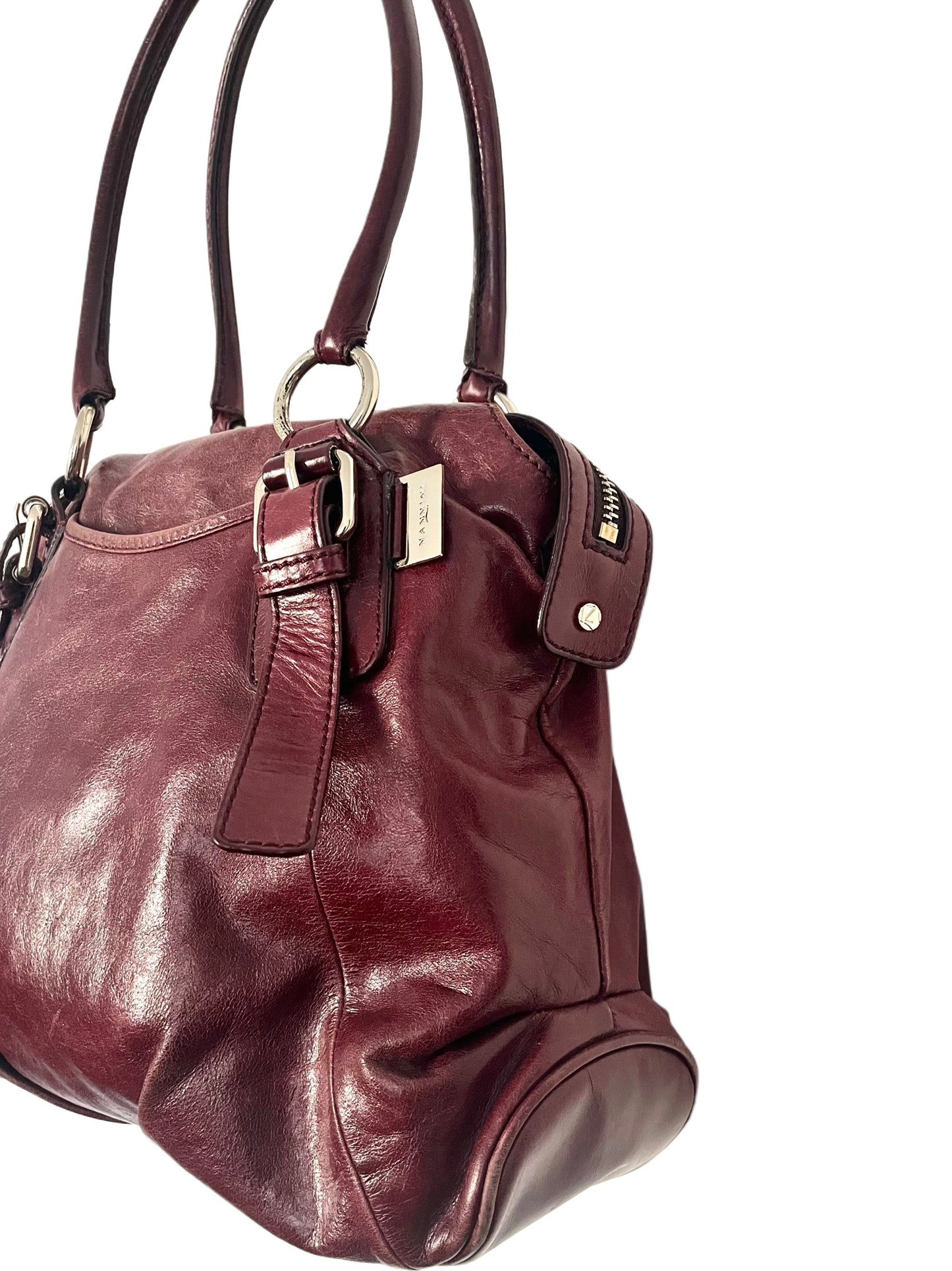 SAC À MAIN VINTAGE EN CUIR BORDEAUX - NANNINI